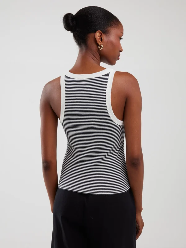 Koszulka damska na ramiączkach w prążek biało-granatowa Livia 403