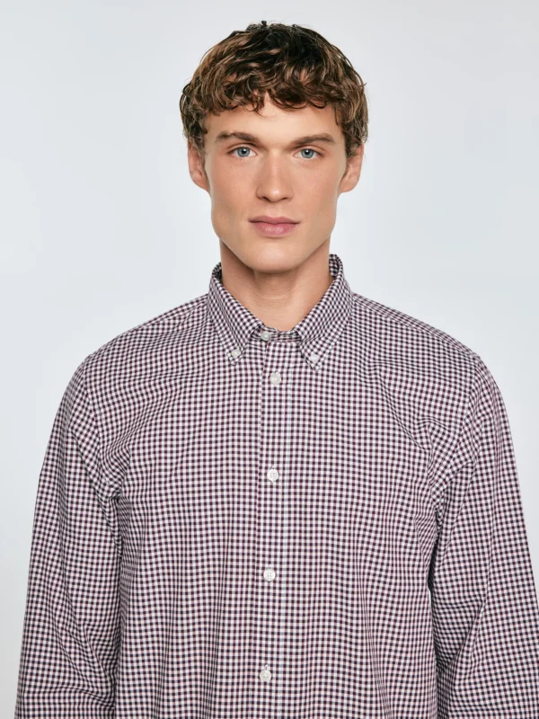 Koszula męska bawełniana w drobną kratę bordowa Gibbsoner 604