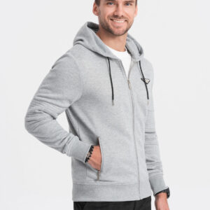 Bluza męska rozpinana z kapturem - szary melanż V2