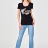 GUESS Damski czarny t-shirt ze zdobionym logo