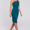 Elegancka sukienka na jedno ramię ołówkowa morska
