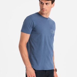 Bawełniany męski t-shirt z nadrukiem na kieszonce Ombre Streetstyle – indygo V9