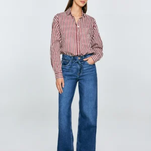 Koszula damska luźna w paski bordowo-kremowe Tina 604