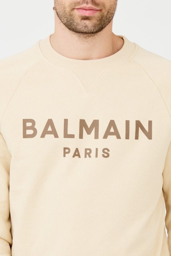 BALMAIN Beżowa męska bluza Printed Sweatshirt