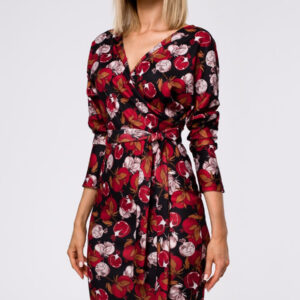 Dopasowana sukienka dzianinowa z kopertową górą i nadrukie