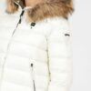 BLAUER Ecru kurtka puchowa damska z odpinanym futrem jenota