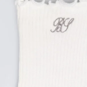 Skarpety dziewczęce prążkowane z falbanką kremowe Olivia 102