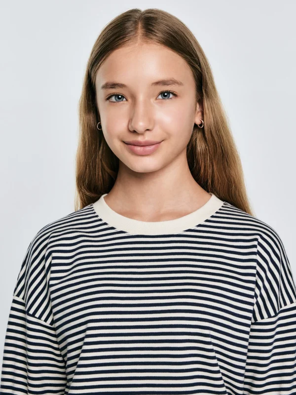 Bluzka dziewczęca w paski granatowa-beżowa Lanla 403