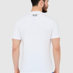 EA7 T-shirt męski biały z dużym czarnym logo