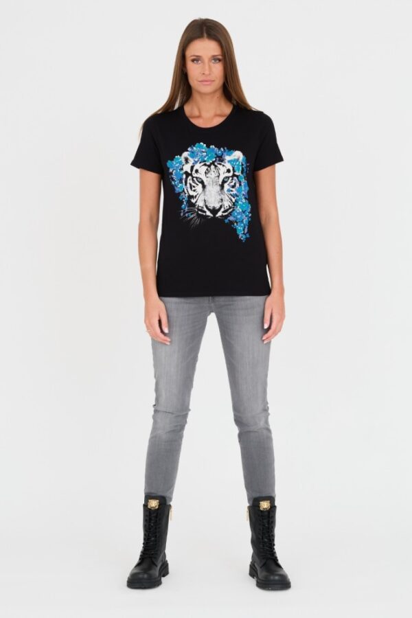 GUESS Czarny damski t-shirt bawełniany z printem