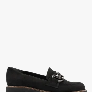 Czarne nubukowe mokasyny z ozdobą na cholewce