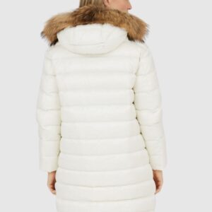 BLAUER Ecru kurtka puchowa damska z odpinanym futrem jenota