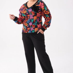 Bawełniany czarny komplet dresowy Comfy - bluza Retro Etno + długie spodnie PLUS SIZE XXL OVERSIZE JESIEŃ