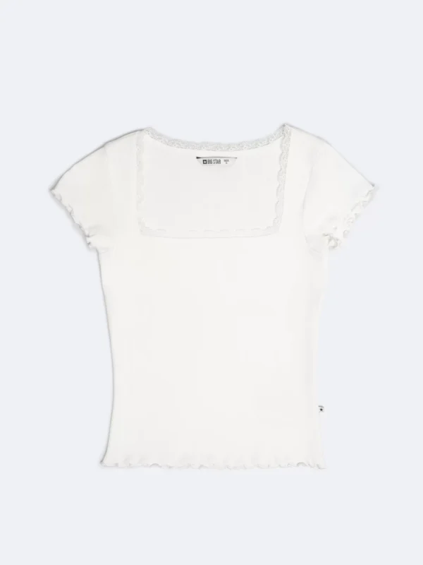 Koszulka damska w prążek z dekoltem caro Madlena 100