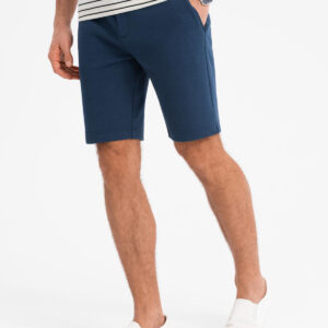 Szorty męskie SLIM FIT ze strukturalnej dzianiny – granatowe V1