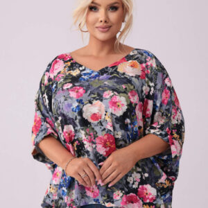Kimonowa bluzka GABA w wielokolorowy print kwiatów PLUS SIZE XXL LATO