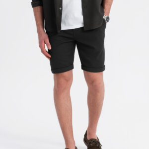 Dzianinowe szorty męskie z podwiniętymi nogawkami – czarne V2