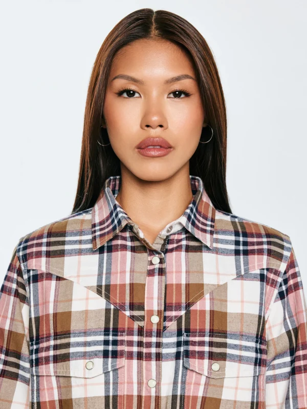 Koszula damska flanelowa w kratę z kolekcji Authentic różowa Nonu 000