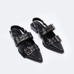 Baleriny damskie w szpic z odkrytą piętą 2w1 czarne NN274003 906