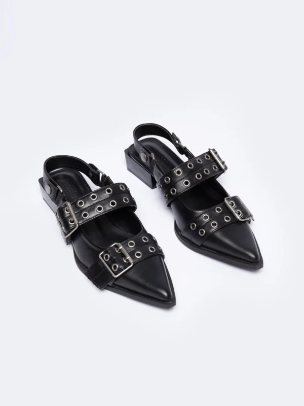 Baleriny damskie w szpic z odkrytą piętą 2w1 czarne NN274003 906