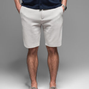 Krótkie spodenki męskie SLIM FIT z melanżowej strukturalnej dzianiny – jasnoszare V5