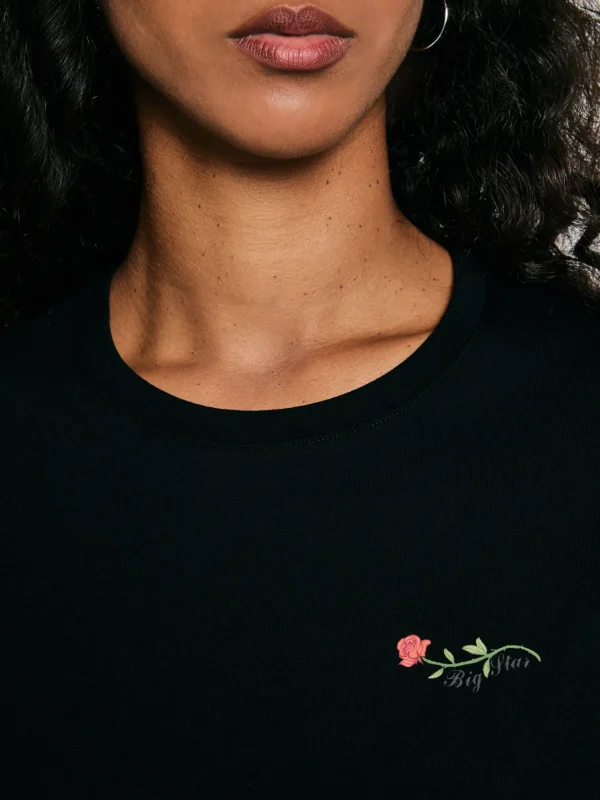 0fb8d9a94b15fc47ff9839936fd318ee4ae57cf4 Koszulka damska z niewielkim haftem na piersi czarna Lidia 906