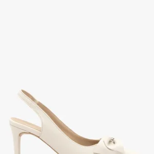 Kremowe czółenka damskie bez pięty slingback z kokardą