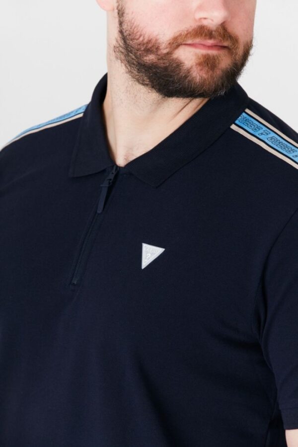 GUESS Granatowa męska koszulka polo z lampasami
