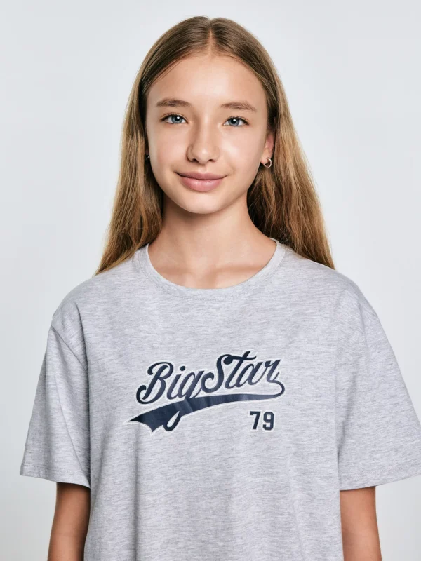 Koszulka dziewczęca oversize z nadrukiem szara Emillia 901