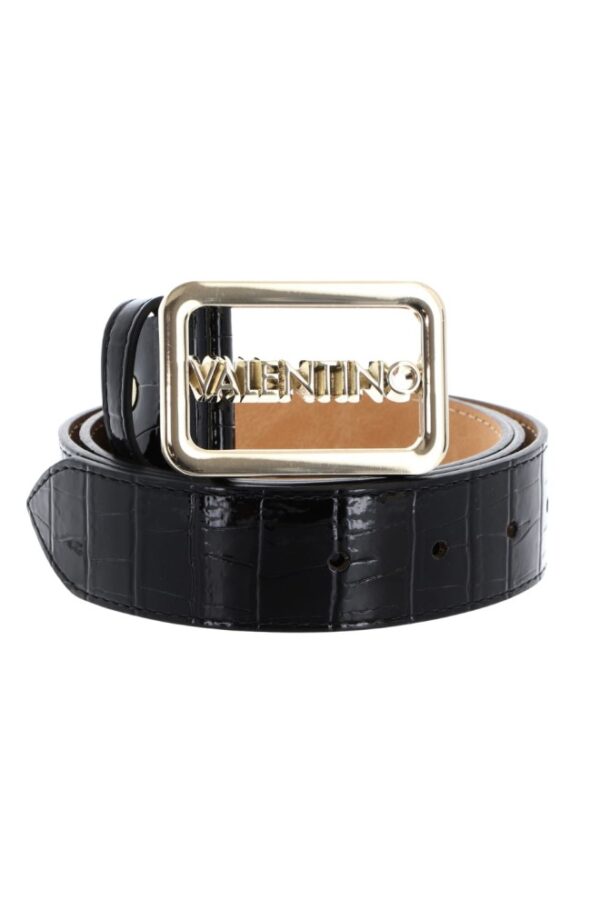 VALENTINO Czarny pasek damski lakierowany Around Plaque Buckle Belt