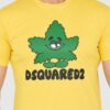 DSQUARED2 Żółty męski t-shirt z logo i zielonym liściem