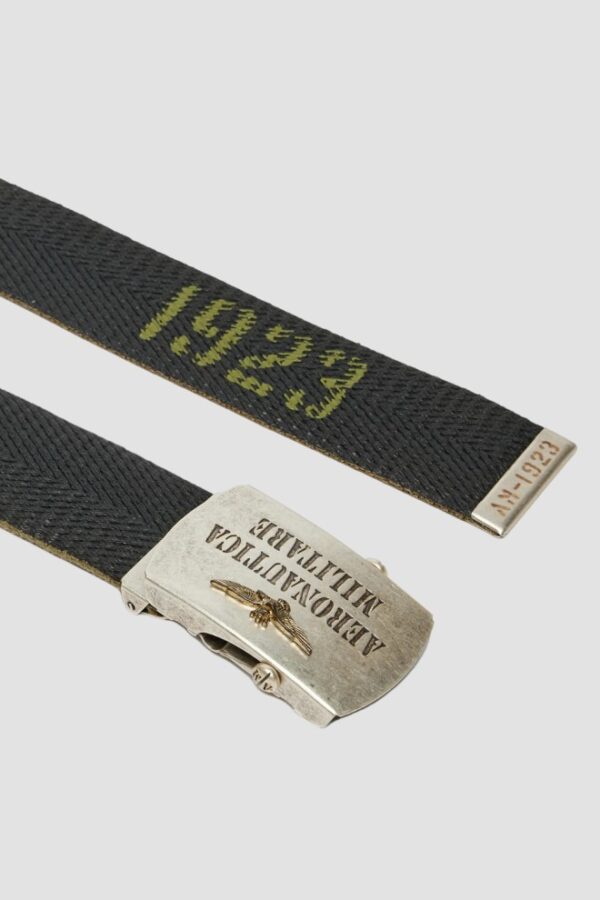 AERONAUTICA MILITARE Zielony męski pasek Herringbone Ribbon Bel, Rozmiar 100