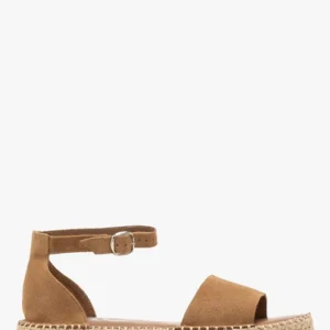 Rude płaskie sandały z weluru