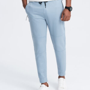 1492f2b04a1e6e0d9945ac0a0a2cfd7237d38d9b Spodnie męskie dresowe joggery na gumce z przeszyciami – jasnoniebieskie V2