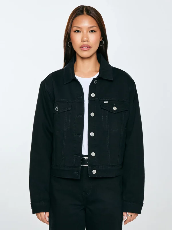 14ead2fb2be5bfd7c959ce48c1767e90dbb65d1d Kurtka damska jeansowa z futerkowym kołnierzem czarna Ramona 936