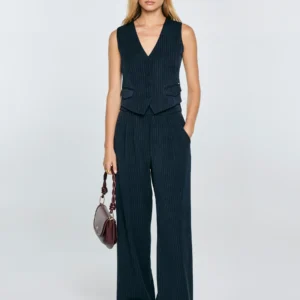 Spodnie damskie z szeroką nogawką w prążek granatowe Elvie 403