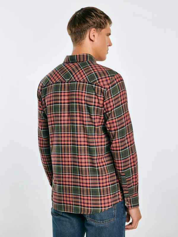 Koszula męska flanelowa w kratę bordowo-khaki Koner 303