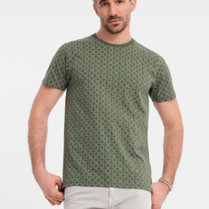 Koszulka męska dzianinowa z nadrukiem full print – oliwkowa V2