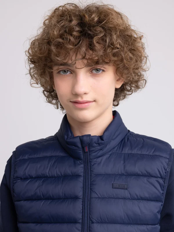 15be287733de8f5af57693ef0b489fa9a78b9eca Kamizelka chłopięca pikowana granatowa Grimbo 403