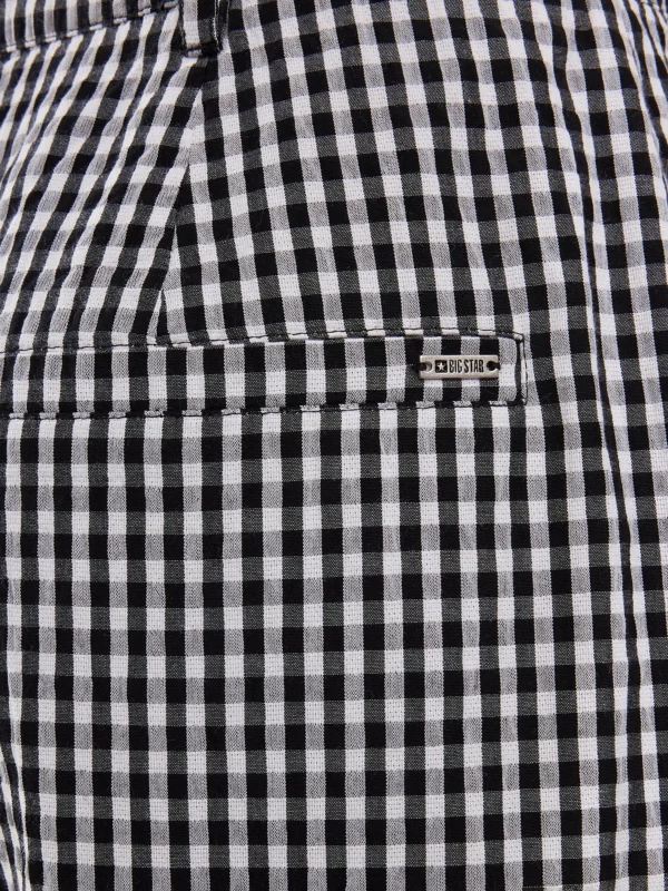 Szorty damskie z wysokim stanem w drobną kratę biało-czarne Pollini 906