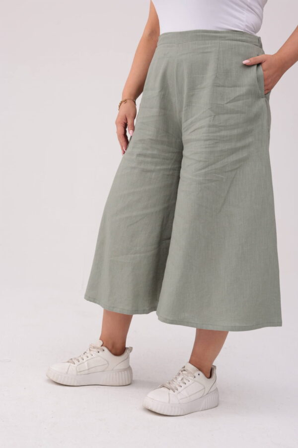 16a35d6d281313f20b1f01047cbcd6f714ba3ab4 Spódnico-spodnie Lena w kolorze old green - Swoboda i styl w lnianej odsłonie PLUS SIZE OVERSIZE