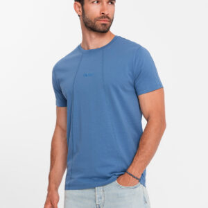 Męska koszulka bawełniana z delikatnym haftem – ciemnoniebieska V6