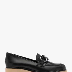 Czarne mokasyny z ozdobnym łańcuche