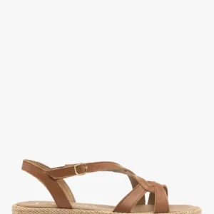 Jasnobrązowe sandały damskie na sznurkowym spodzie