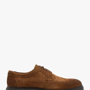 Brązowe półbuty ze skóry welurowej