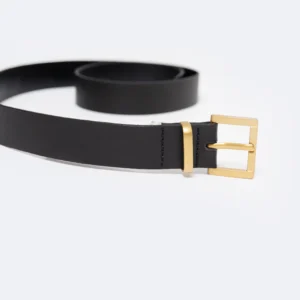 Pasek damski skórzany ze złotą klamrą czarny Aruma 906