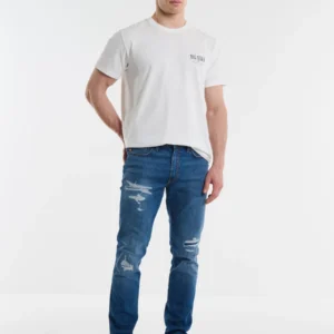 Jeansy męskie z przetarciami niebieskie Terry Carrot 419