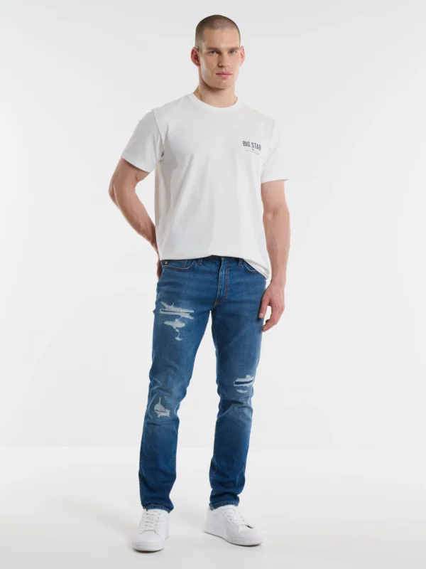 Jeansy męskie z przetarciami niebieskie Terry Carrot 419