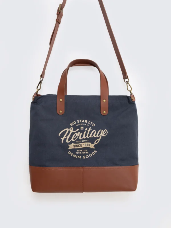 Torba ze skórzanymi elemantami granatowo-brązowa Arvis 00