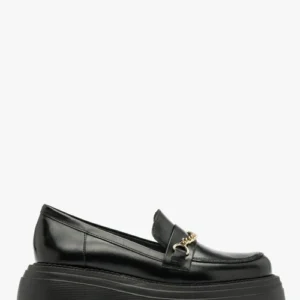 Czarne mokasyny ze złotym łańcuszkie